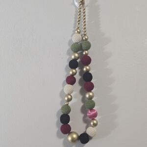 Gold Beaded Necklace with Multicolor Crochet Balls